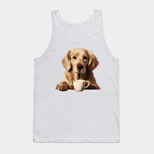 Golden Retriever Drinking Coffee Tank Top